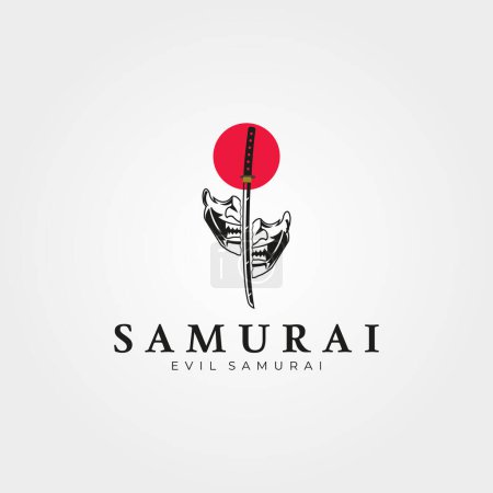 Samurai und Teufelsmaske Logo Vektor Vintage Illustration Design