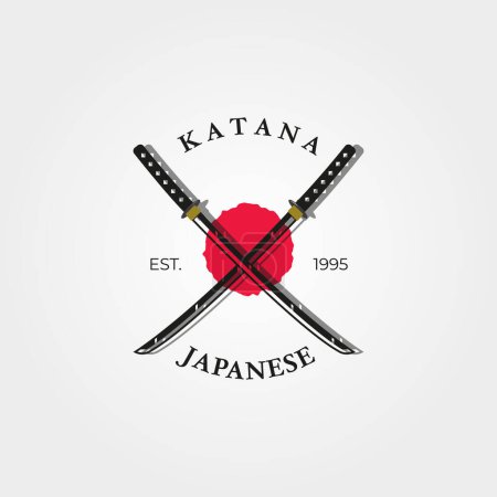 katana logo vector vintage diseño de ilustración, bushido japonés