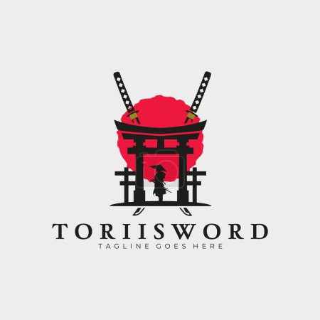 samurai torii sword logo icon cartoon vector vintage illustration