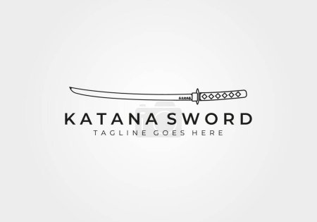 Katana-Schwert lineare Logo-Vektor-Illustration Design, Rune und Schwert