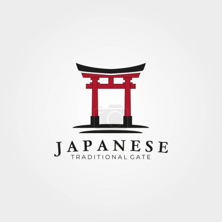 Ilustración de Diseño del logotipo de la puerta torii, logotipo tradicional japonés de la vendimia de la puerta, diseño simple - Imagen libre de derechos