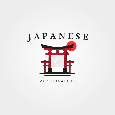 Ilustración de Torii puerta japonés logo templo vector vintage ilustración diseño - Imagen libre de derechos