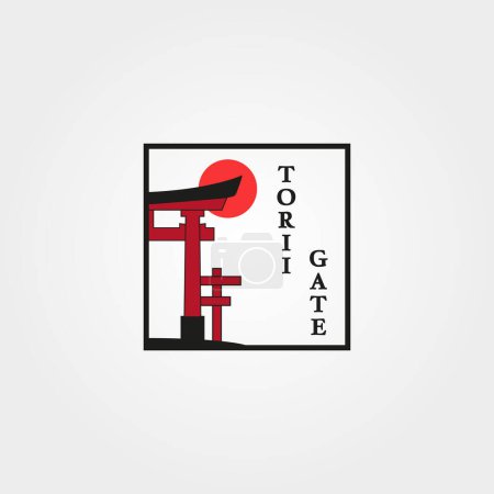 Ilustración de Torii puerta cuadrada logotipo vector vintage diseño de ilustración, signo de icono y símbolo - Imagen libre de derechos
