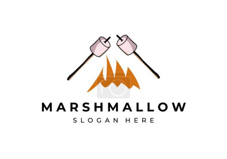 marshmallow on the fire logo vector vintage illustration design, free for text