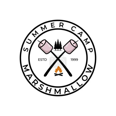 Illustration for Summer camp marshmallow logo vintage vector illustration design, sign and symbol - Royalty Free Image