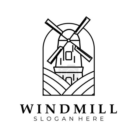 windmill line art emblem logo vector vintage illustration design, farmhouse logo