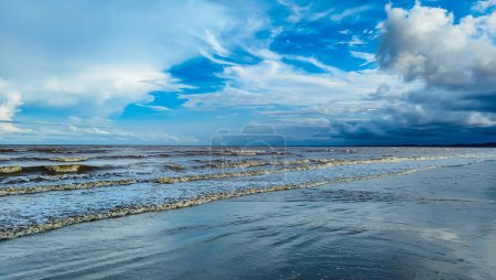 Photo for Closeup of sea beach. Panoramic beach landscape. Empty tropical beach and seascape. sunset sky soft sand, calmness, tranquil relaxing sunlight, summer mood at Pantai Anak Air, Kuantan Pahang, Malaysia - Royalty Free Image