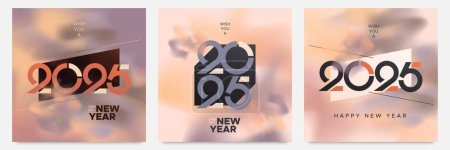 Happy new year 2025. Set of 2025 new year square banner template with unique number on art background