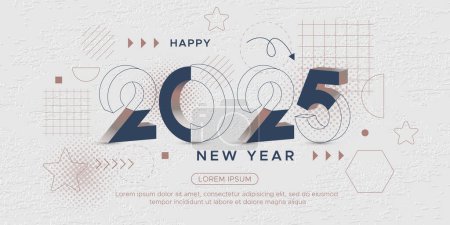 2025 new year with 3D line number and geometric line on texture background