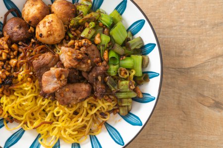 Photo for Dried egg noodle with pork and meatball - Thai noodles style - Royalty Free Image
