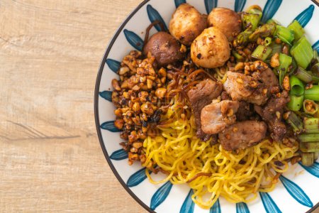 dried egg noodle with pork and meatball - Thai noodles style