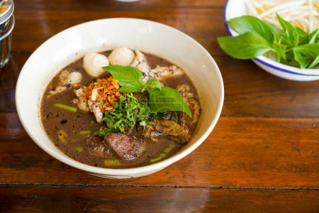 Thai boat noodles - Thai noodle with pork in blood soup