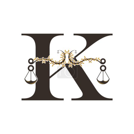 Illustration for Justice logo design with concept letter K - Royalty Free Image