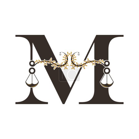 Illustration for Justice logo design with concept letter M - Royalty Free Image