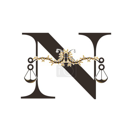 Illustration for Justice logo design with concept letter N - Royalty Free Image