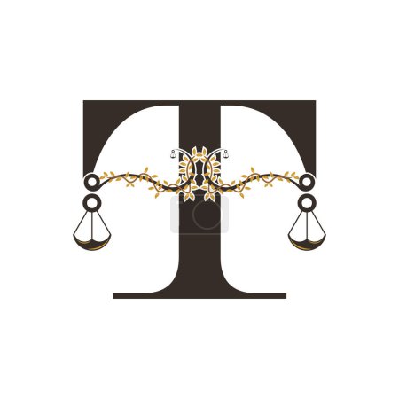 Illustration for Justice logo design with concept letter T - Royalty Free Image