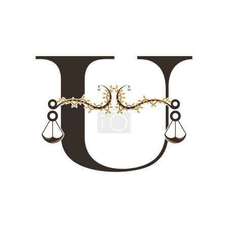 Illustration for Justice logo design with concept letter U - Royalty Free Image