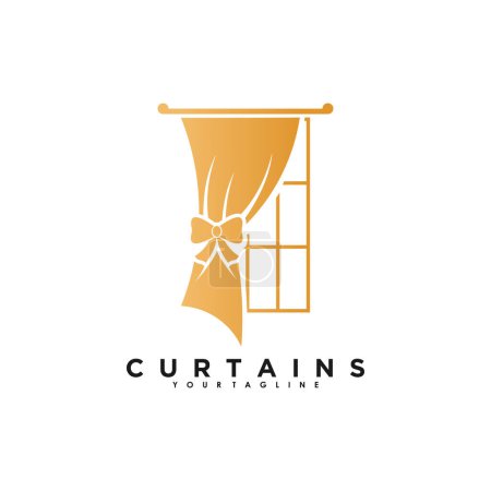 Vorhang-Logo-Design-Vektor mit goldener Farblinie Kunstfenster Stil und Geschäftsidee