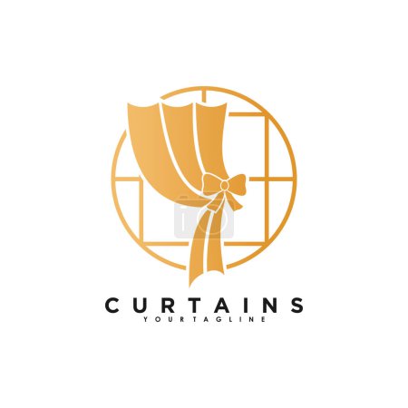 Vorhang-Logo-Design-Vektor mit goldener Farblinie Kunstfenster Stil und Geschäftsidee