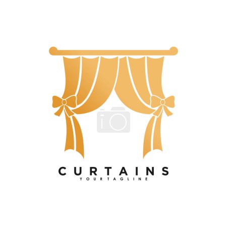 Curtain logo design vector with golden colour line art window style and business  inspiration