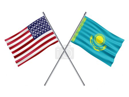 Téléchargez les photos : Kazakhstan et kazakhstan, deux drapeaux croisés isolés sur fond blanc. Image 3 d - en image libre de droit