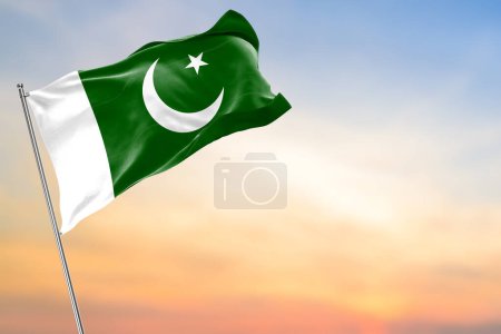 Photo for Pakistan flag on the blue sky. 3 d rendering. - Royalty Free Image