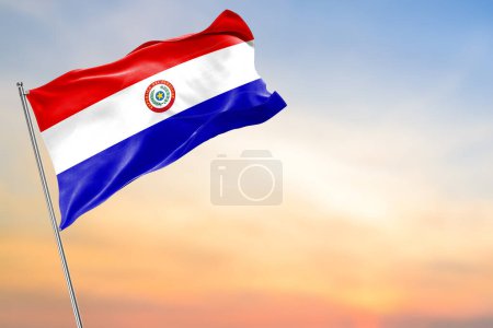paraguay flag waving in the blue sky. 3 d illustration