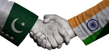 Photo for India and pakistan flag on two handshake handshake on white background, 3 d illustration - Royalty Free Image