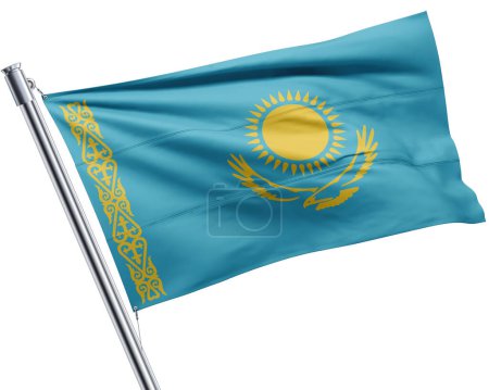 Téléchargez les photos : Drapeau du kazakhstan sur fond blanc. Illustration 3 d - en image libre de droit