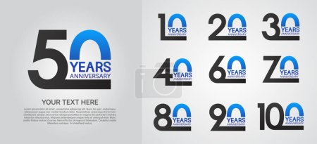 Téléchargez les illustrations : Ensemble de logo premium anniversaire avec la couleur bleue et noire isolé sur fond blanc - en licence libre de droit