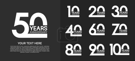 Téléchargez les illustrations : Ensemble de logo premium anniversaire avec la couleur blanche isolé sur fond noir - en licence libre de droit