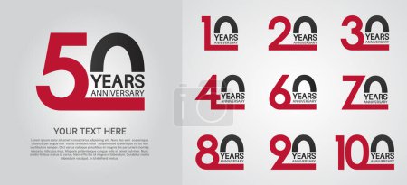 Téléchargez les illustrations : Ensemble de logo anniversaire premium avec couleur noire et rouge isolé sur fond blanc - en licence libre de droit
