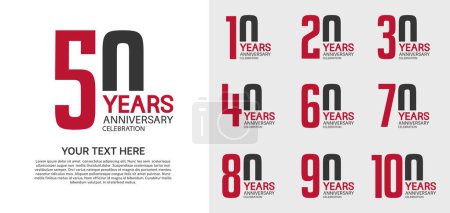 Téléchargez les illustrations : Ensemble de logo anniversaire premium avec couleur noire et rouge isolé sur fond blanc - en licence libre de droit