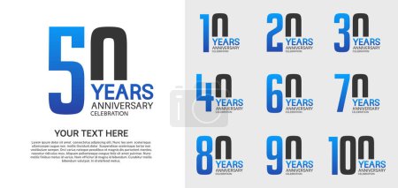 Ilustración de Conjunto de logotipo premium aniversario con color azul y negro aislado sobre fondo blanco - Imagen libre de derechos
