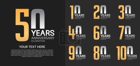 Illustration for Set of anniversary premium logo with gold and silver color isolated on black background - Royalty Free Image