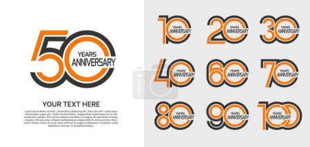 Téléchargez les illustrations : Ensemble de logo anniversaire premium avec la couleur noire et orange isolé sur fond blanc - en licence libre de droit