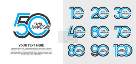 Téléchargez les illustrations : Ensemble de logo anniversaire premium avec couleur noire et bleue isolée sur fond blanc - en licence libre de droit
