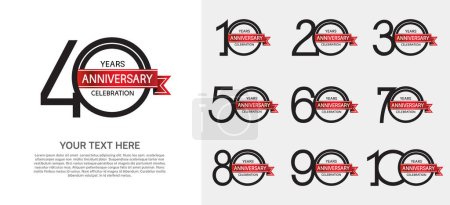 Téléchargez les illustrations : Ensemble de logo anniversaire premium avec couleur noire isolé sur fond blanc - en licence libre de droit