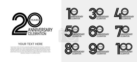 Téléchargez les illustrations : Ensemble de logo anniversaire premium avec couleur noire isolé sur fond blanc - en licence libre de droit