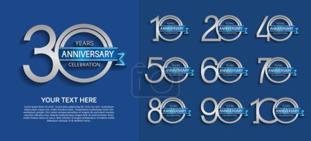 Illustration for Set of anniversary premium logo with silver color isolated on blue background - Royalty Free Image