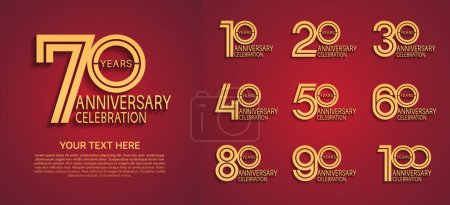 Illustration for Set of anniversary premium logo with golden color isolated on red background - Royalty Free Image