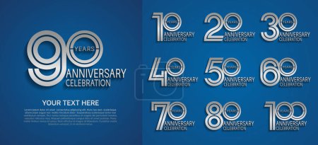 Téléchargez les illustrations : Ensemble de logo anniversaire premium avec couleur argent isolé sur fond bleu - en licence libre de droit
