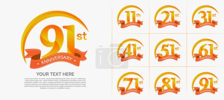 vector conjunto logo aniversario, color naranja con cinta para la celebración del día especial