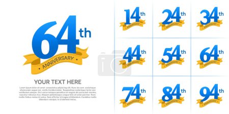 anniversary logotype set vector, blue color and orange ribbon for special day celebration