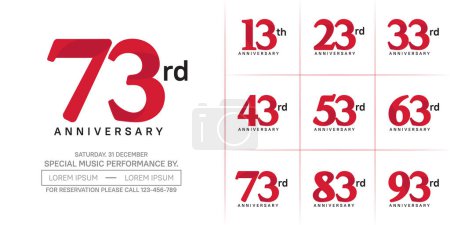 anniversary logotype set vector, red color for special day celebration