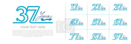anniversary logotype set vector, blue line color for special day celebration