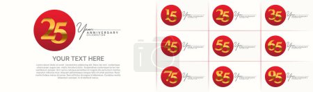 anniversary logotype set vector, red color circle and golden number for special day celebration