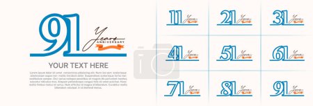 Téléchargez les illustrations : Ensemble de logotype anniversaire vecteur, couleur de ligne bleue pour la célébration du jour spécial - en licence libre de droit
