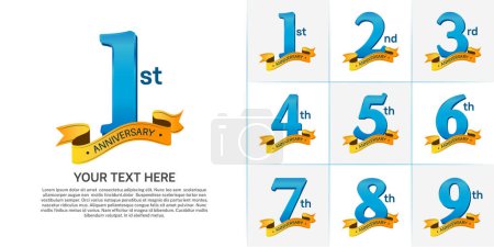 Photo for Anniversary logotype set vector, blue color and orange ribbon for special day celebration - Royalty Free Image