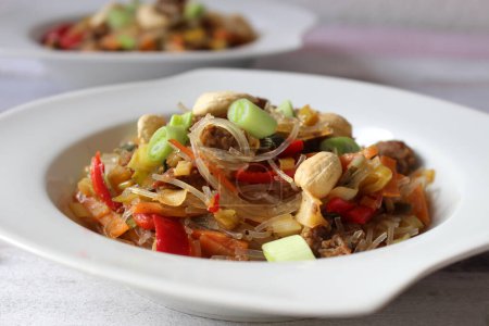 Stir-Fried Glass Noodles with Mixed Vegetables and Cashews